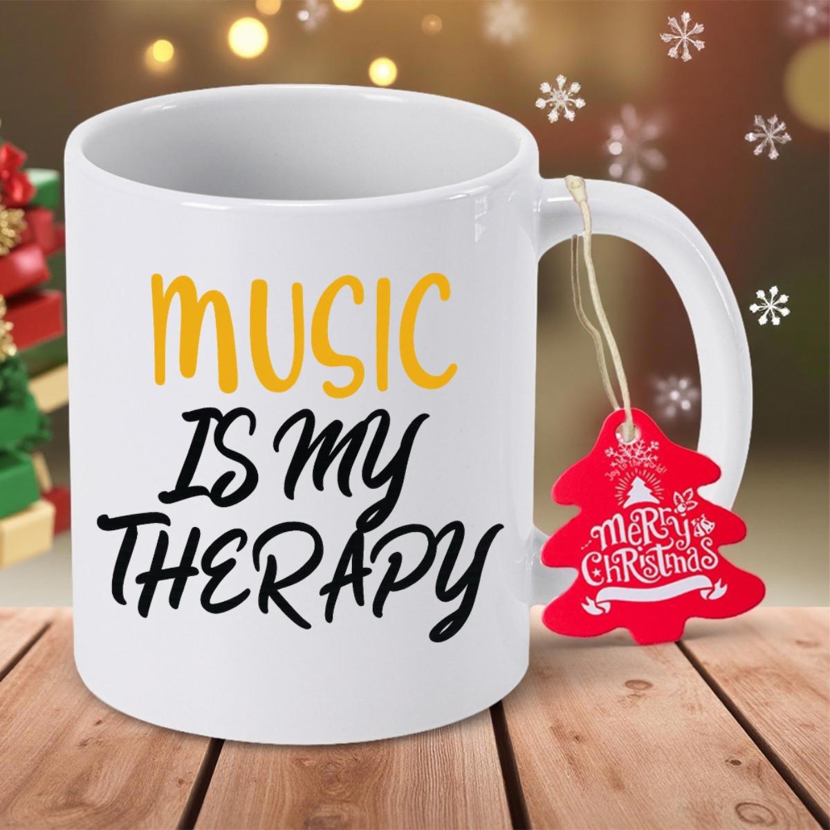 Tailorly White Ceramic 11 oz Mug - Music Is My Therapy Elegant Minimalist White Ceramic Vessel Displaying Artistic Handwritten Inspirational Quote Text Mug