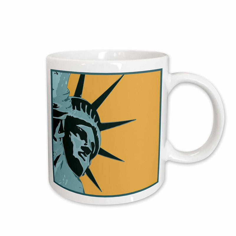 Tailorly White Ceramic 11 oz Mug - Artistic Vector Illustration Of Statue Of Liberty Head Against Yellow Background Statue
