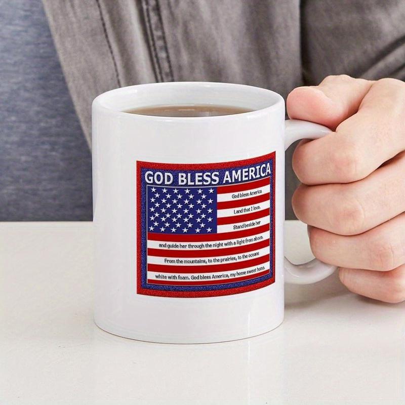 Tailorly White Ceramic 11 oz Mug - God Bless America Patriotic United States Symbols With Stars And Stripes In Classic Colors Flag