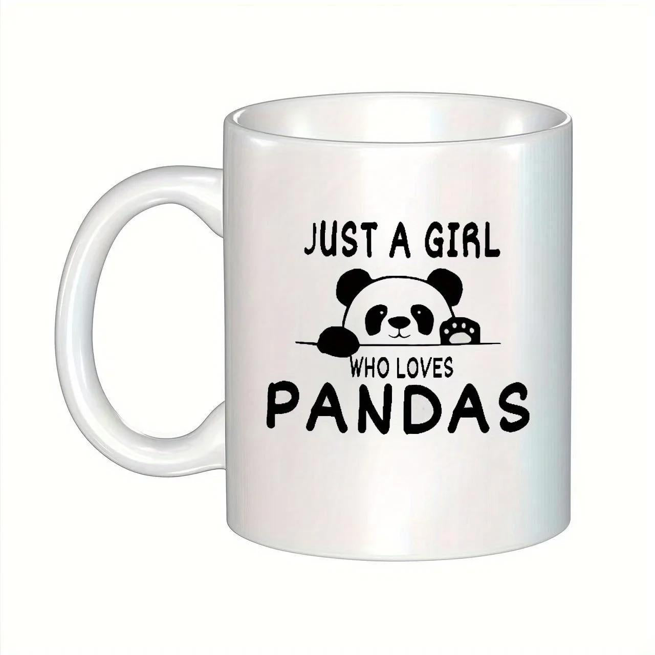 Tailorly White Ceramic 11 oz Mug - Just A Girl Who Loves Pandas Cute Peeking Animal Head With Small Paws Over Horizontal Line Panda