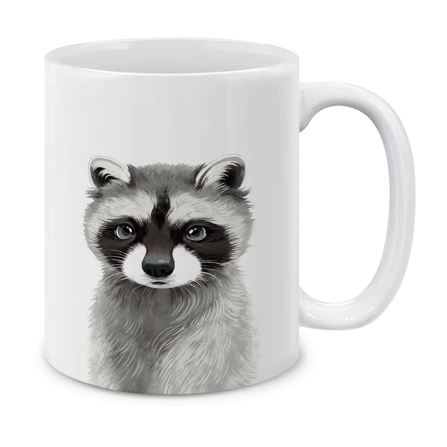 Tailorly White Ceramic 11 oz Mug - Realistic Hand Painted Wildlife Illustration Of A Fluffy Curious Small Animal Raccoon