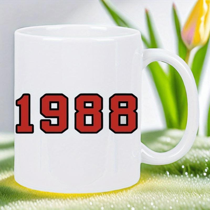 Tailorly White Ceramic 11 oz Mug - 1988 Vintage Athletic Style Red Bold Numbers Displayed On