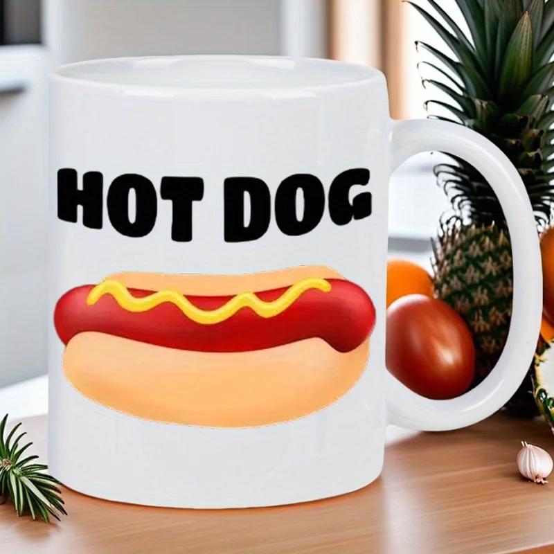 Tailorly White Ceramic 11 oz Mug - Hot Dog Delicious Grilled Sausage With Mustard Swirl On A Toasted Bun Hot Dog