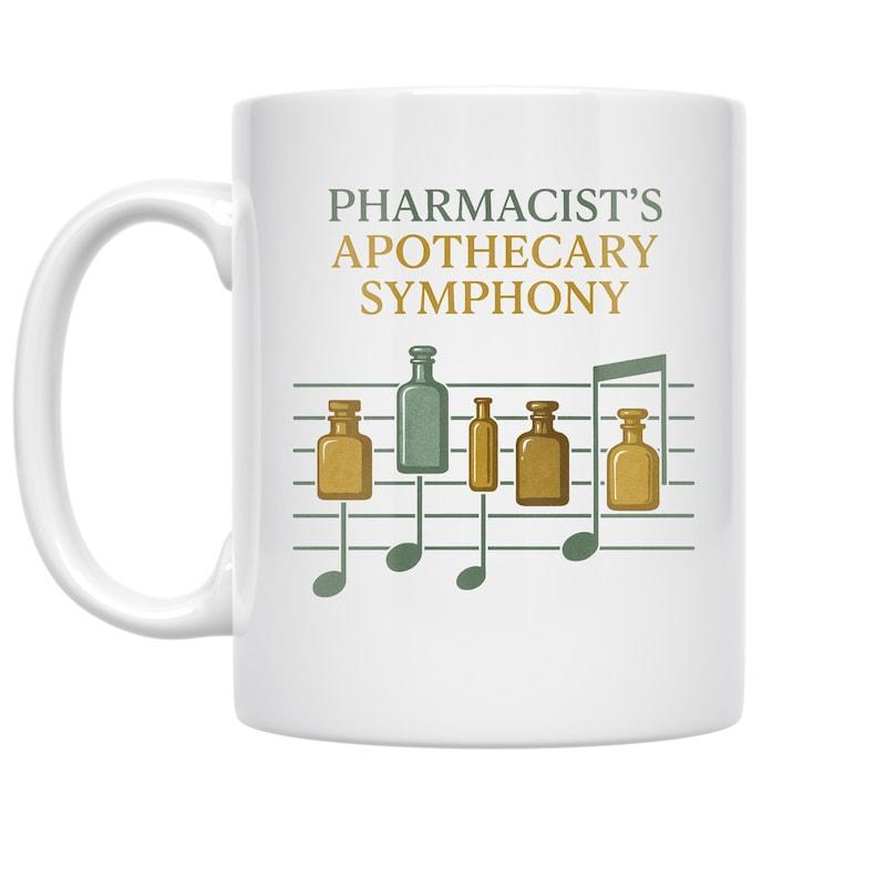 Tailorly White Ceramic 11 oz Mug - Pharmacist's Apothecary Symphony Vintage Apothecary Bottles Arranged As Notes On A Classical Musical Staff