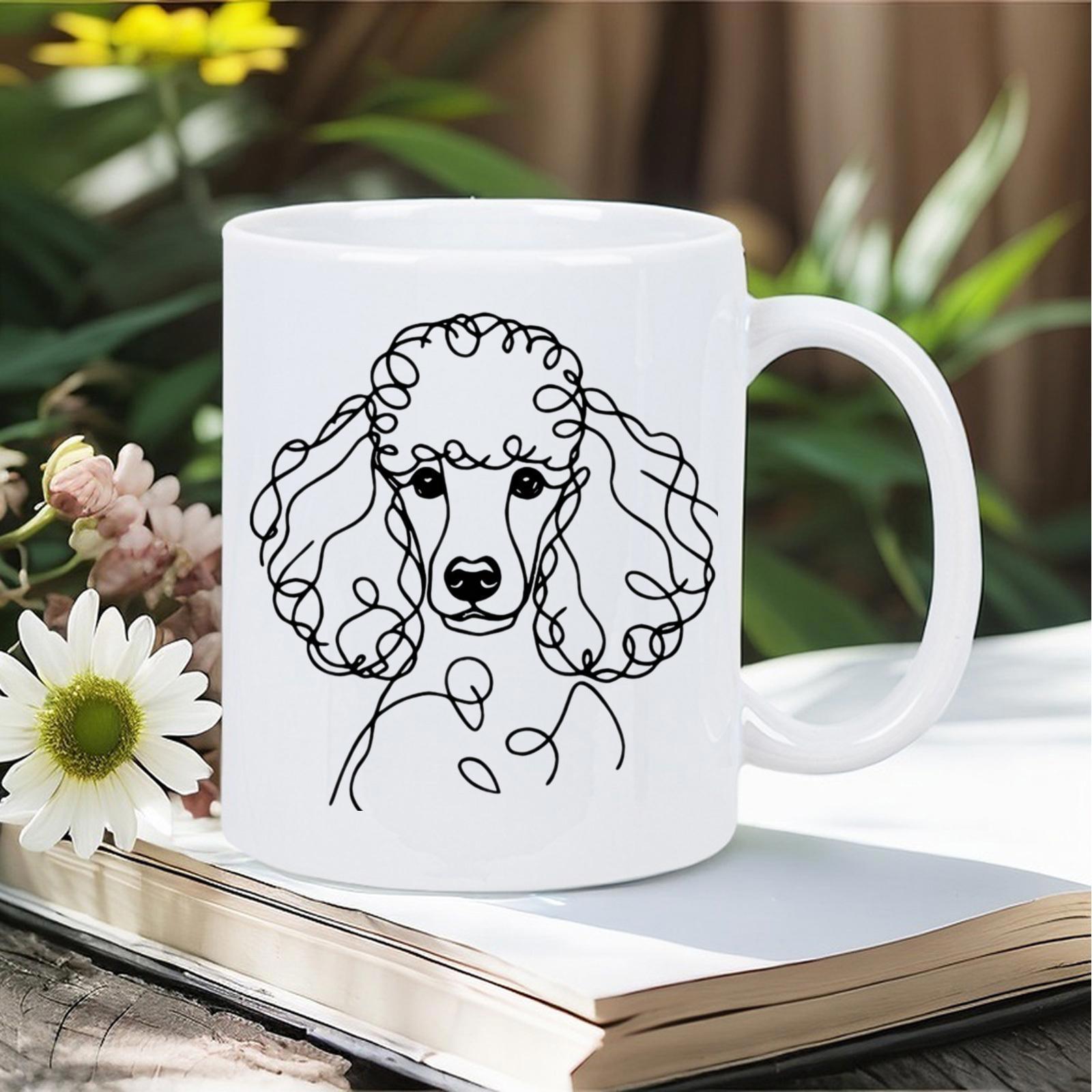 Tailorly White Ceramic 11 oz Mug - Elegant Minimalist Single Line Drawing Of A Majestic Curly Poodle