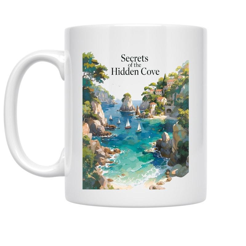 Tailorly White Ceramic 11 oz Mug - Secrets Of The Hidden Cove Tranquil Turquoise Water Sparkling Under Sunlight Near Rocky Cliffs And Greenery Cove