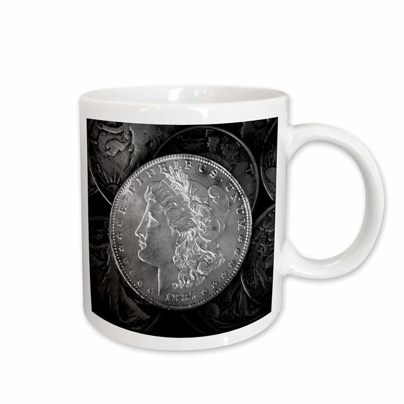 Tailorly White Ceramic 11 oz Mug - Liberty Classic Antique Currency With Intricate Relief Details On A Shimmering Surface Coin