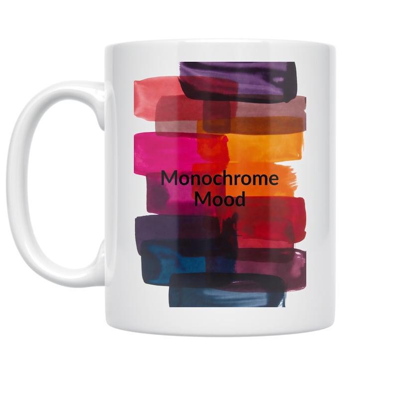 Tailorly White Ceramic 11 oz Mug - Monochrome Mood Artistic Layered Watercolor Textures With Vibrant Colorful Abstract Paint Brushstrokes