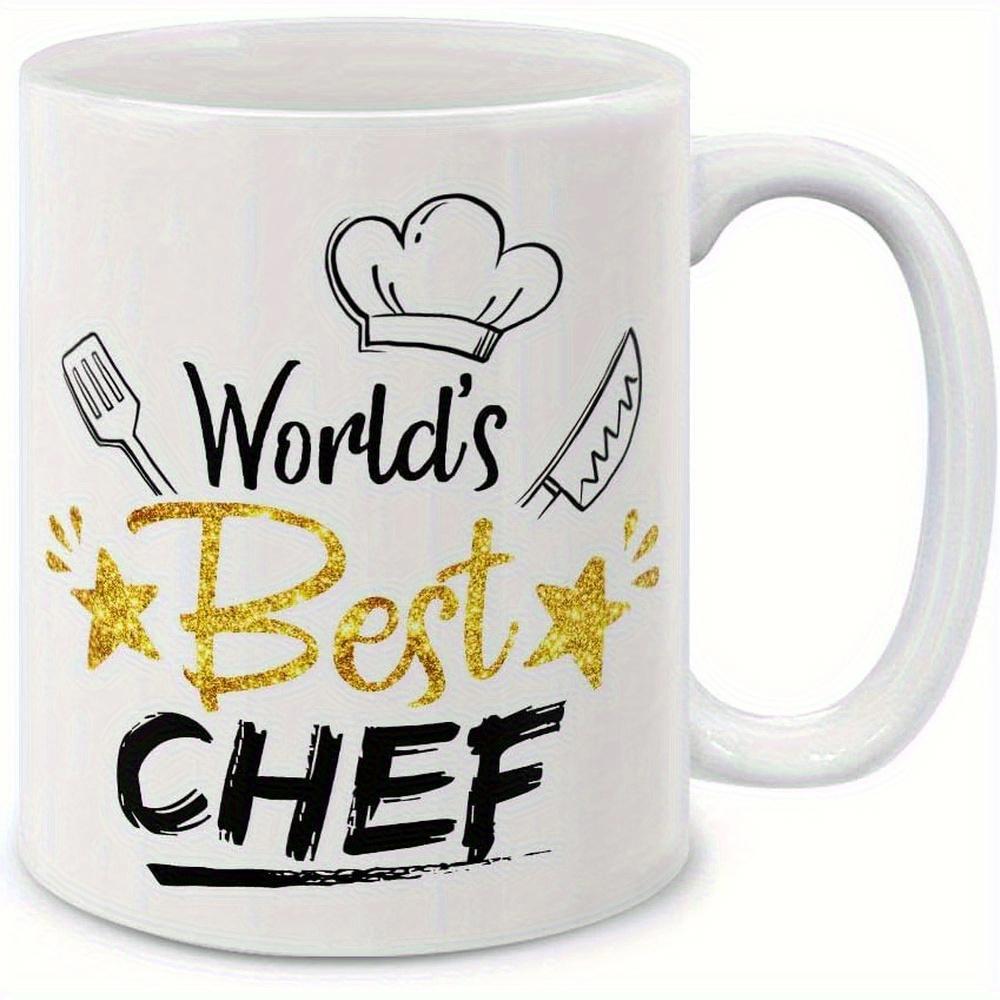 Tailorly White Ceramic 11 oz Mug - Worlds Best Chef Minimalist Culinary Icons Featuring Golden Stars And Kitchen Utensils Chef