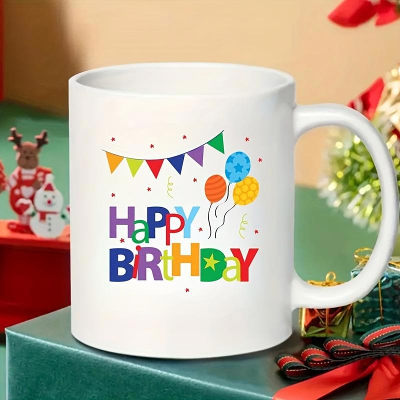 Tailorly White Ceramic 11 oz Mug - Happy Birthday Colorful Party Bunting With Vibrant Balloons And Festive Confetti Accents Mug