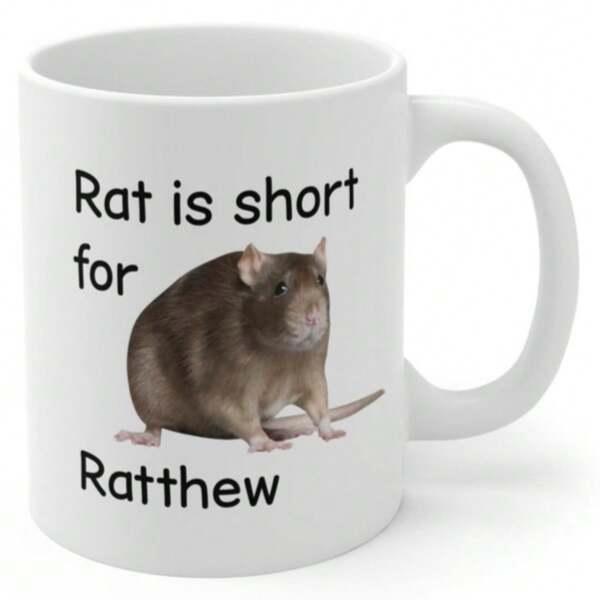 Tailorly White Ceramic 11 oz Mug - Rat Is Short For Ratthew Small Brown Rodent Sitting Peacefully Against A Pure White Background Rat