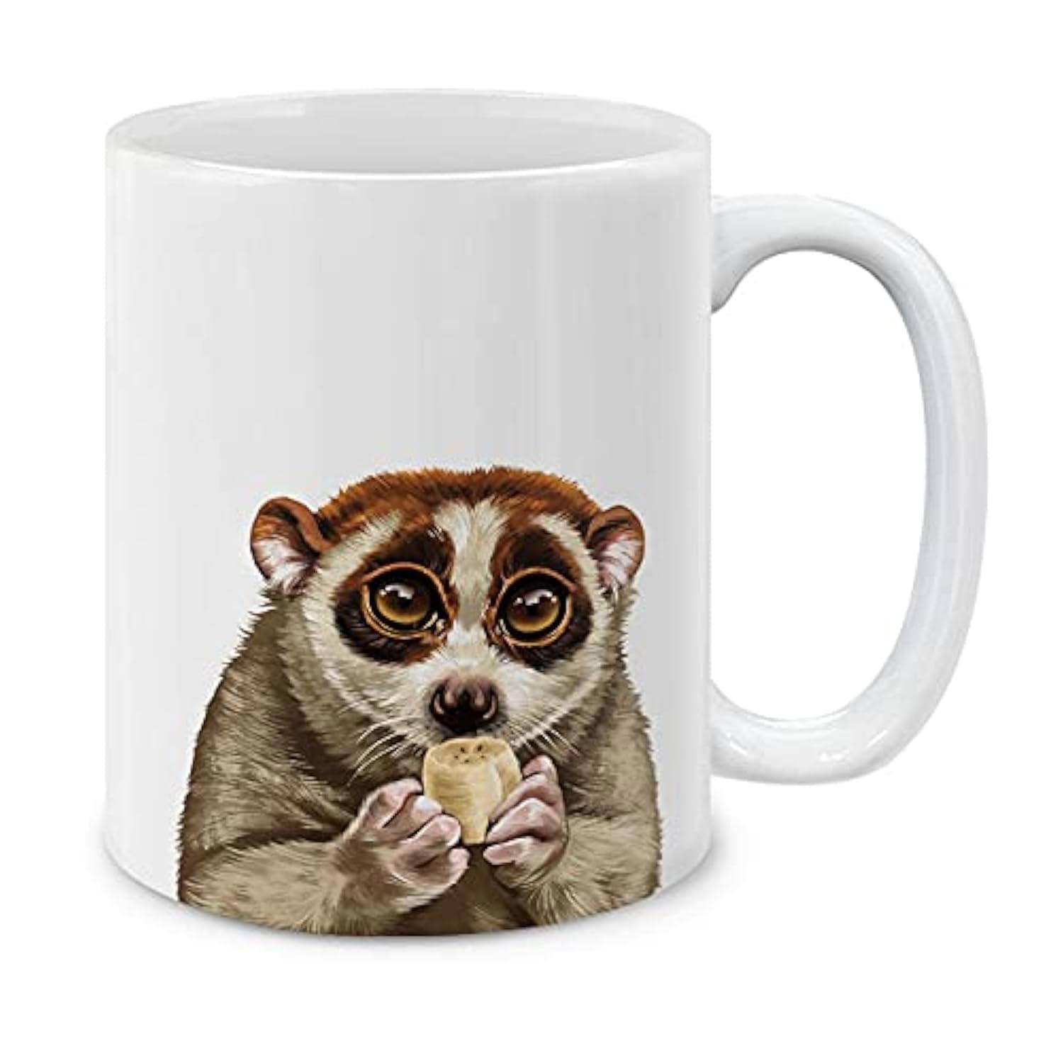 Tailorly White Ceramic 11 oz Mug - Adorable Realistic Primate Holding Heart Shaped Fruit Within Tiny Paws Slow Loris