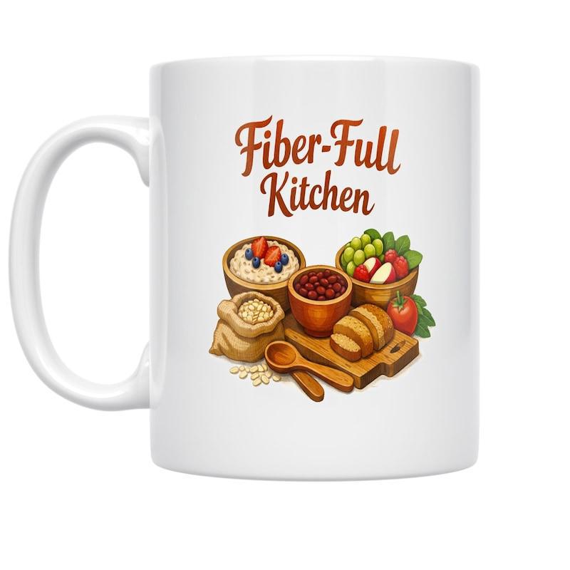 Tailorly White Ceramic 11 oz Mug - Fiber Full Kitchen Assorted Healthy Grains And Fresh Fruits On A Rustic Wooden Kitchen