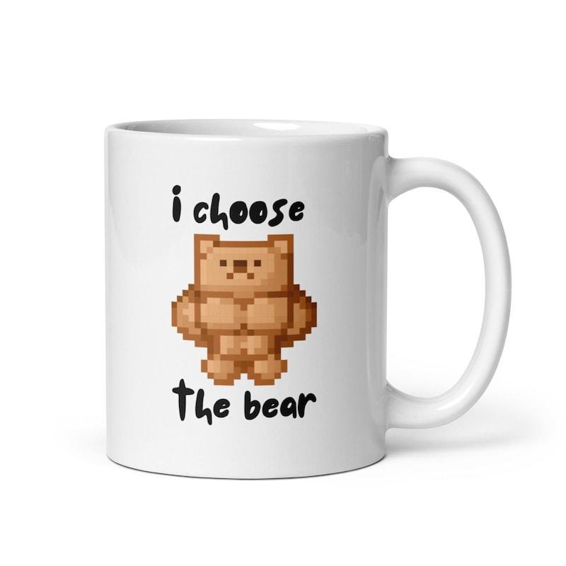 Tailorly White Ceramic 11 oz Mug - I Choose The Bear Strong Muscular Pixel Art Creature Standing In A Powerful Stance Bear