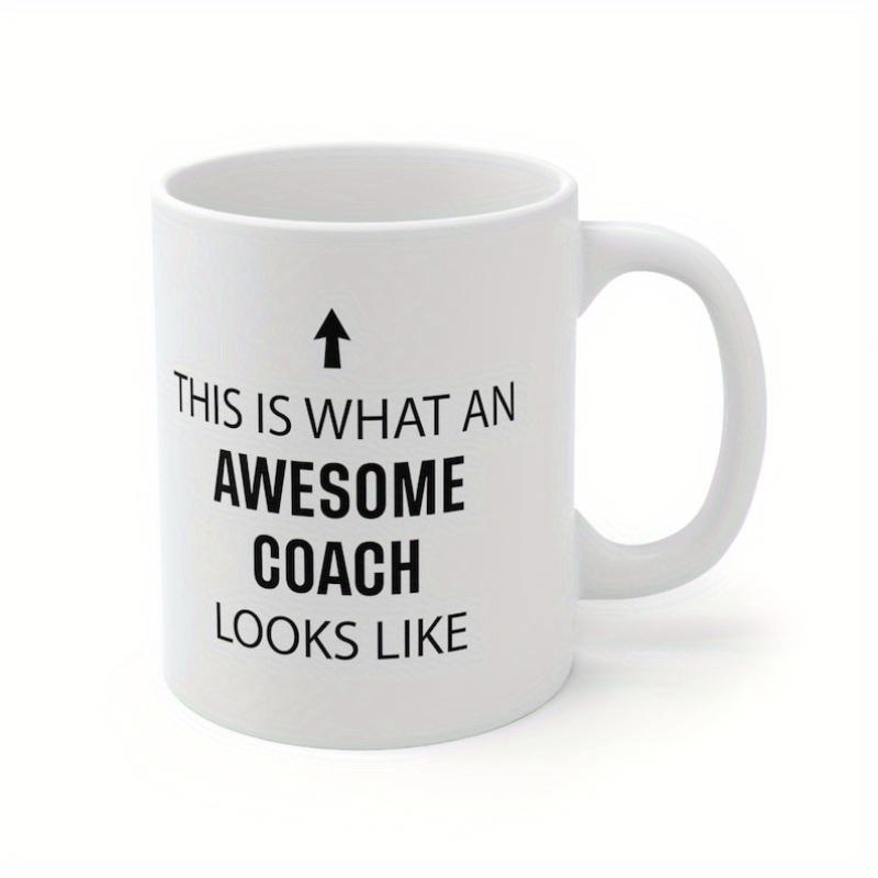 Tailorly White Ceramic 11 oz Mug - This Is What An Awesome Coach Looks Like Simple Minimalist Black Pointer Pointing Upwards On White Surface Arrow