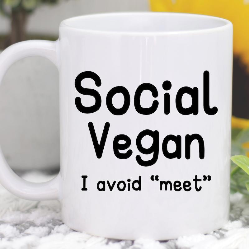 Tailorly White Ceramic 11 oz Mug - Social Vegan I Avoid Meet Simple Bold Black Typography On A Minimalist
