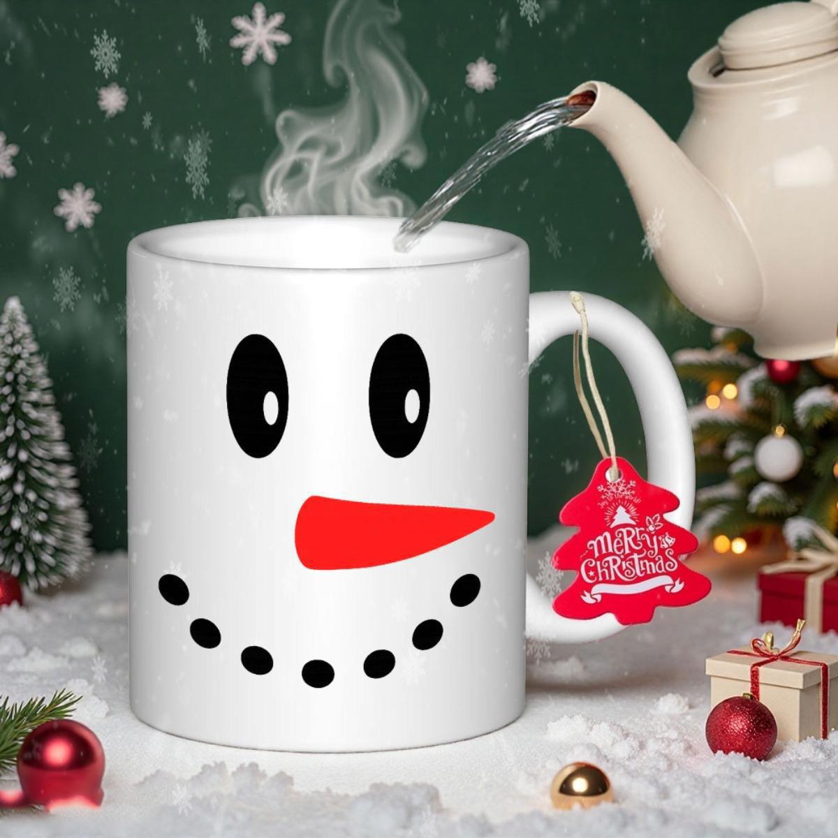 Tailorly White Ceramic 11 oz Mug - Festive Winter Holiday Design Featuring Simple Minimalist Smiling Carrot Nose Snowman Mug