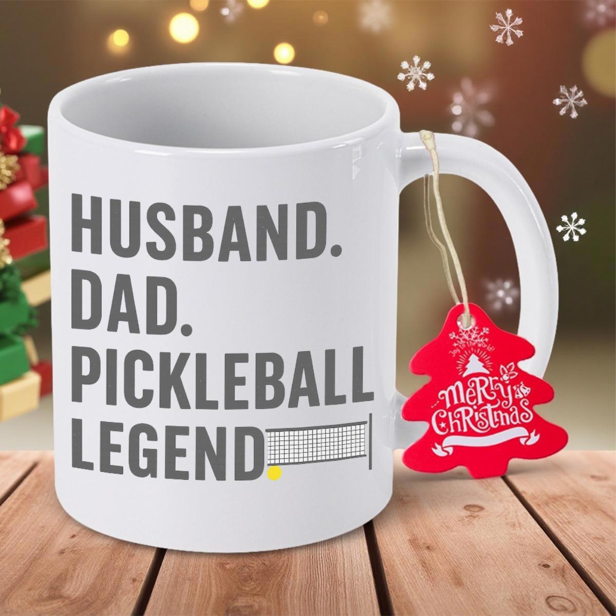 Tailorly White Ceramic 11 oz Mug - Husband Dad Pickleball Legend Minimalist Sport Design Featuring A Small Net And Bright Yellow Ball Pickleball