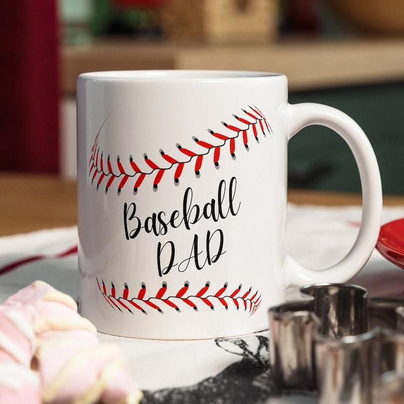 Tailorly White Ceramic 11 oz Mug - Baseball Dad Elegant Red Stitches Forming A Classic Sports Themed Design Mug