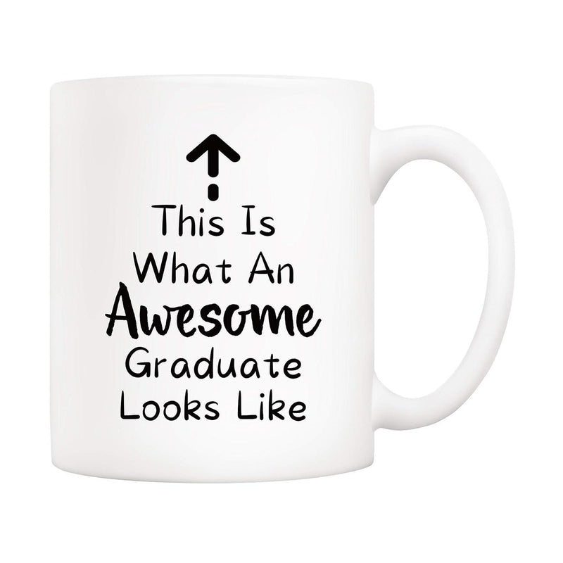 Tailorly White Ceramic 11 oz Mug - This Is What An Awesome Graduate Looks Like Simple Black Arrow Pointing Upwards With Bold Stylish Modern Script Font Mug