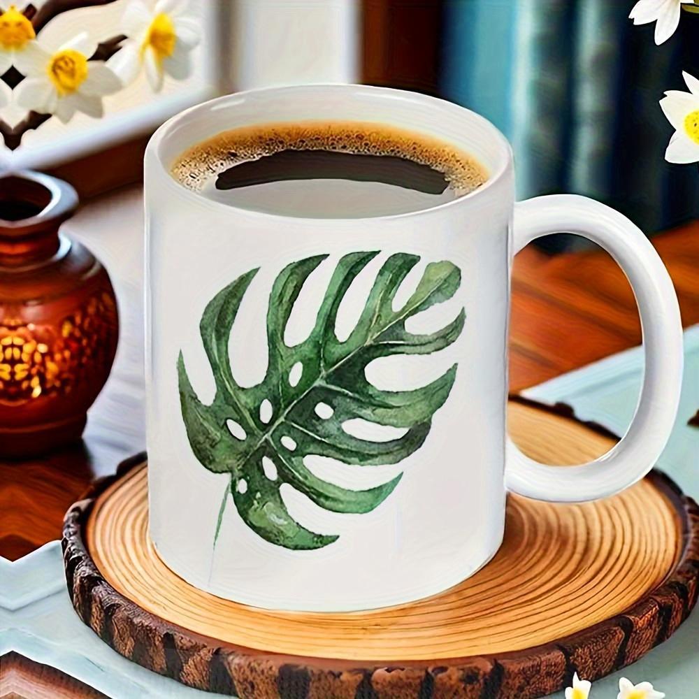 Tailorly White Ceramic 11 oz Mug - Detailed Green Tropical Foliage With Elegant Natural Patterns And Smooth Veins Monstera