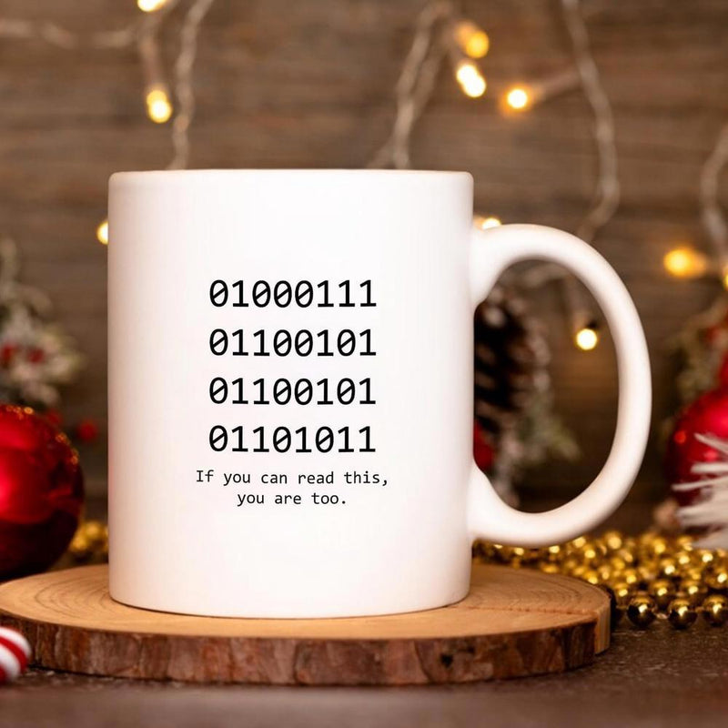Tailorly White Ceramic 11 oz Mug - If You Can Read This You Are Too Minimalist Four Lines Of Digital Binary Code Printed On Ceramic Mug