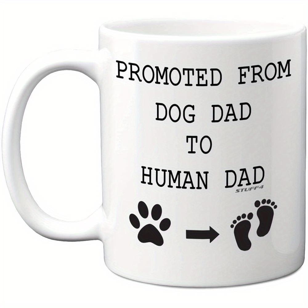 Tailorly White Ceramic 11 oz Mug - Promoted From Dog Dad To Human Dad Minimalist Black Icons Featuring Paw Print And Baby Feet On
