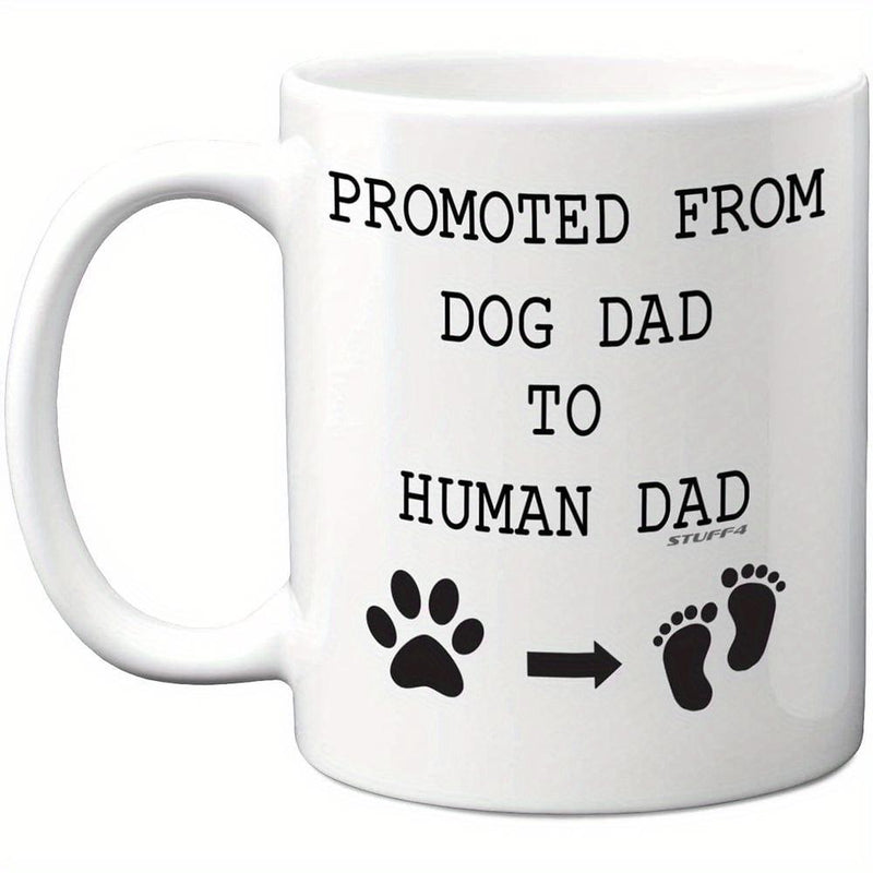 Tailorly White Ceramic 11 oz Mug - Promoted From Dog Dad To Human Dad Minimalist Black Icons Featuring Paw Print And Baby Feet On