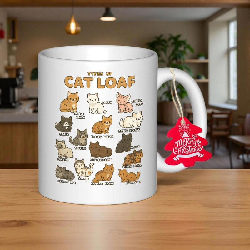 Tailorly White Ceramic 11 oz Mug - Types Of Cat Loaf Various Cute Cartoon Felines Resting In Loaf Poses Across Multiple Breeds Cat