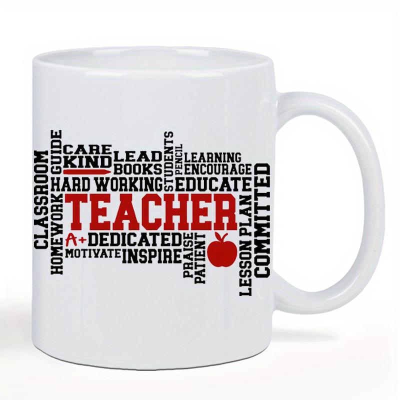 Tailorly White Ceramic 11 oz Mug - Teacher Classroom Homework Books Inspire Vibrant Red Apple Nestled Within Motivational Typography And Classroom Descriptions