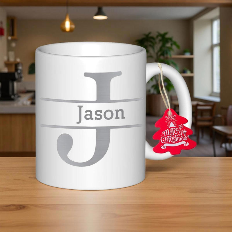 Tailorly White Ceramic 11 oz Mug - Jason Minimalist Split Monogram Letter J Design On