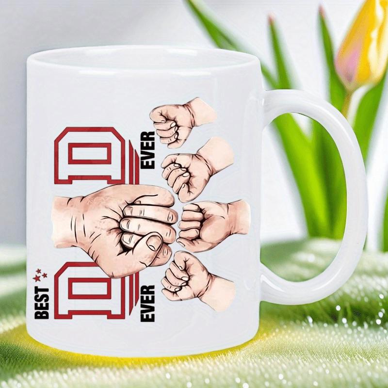 Tailorly White Ceramic 11 oz Mug - Best Dad Ever Strong Father Hand Meeting Multiple Small Gentle Child Hands Fist