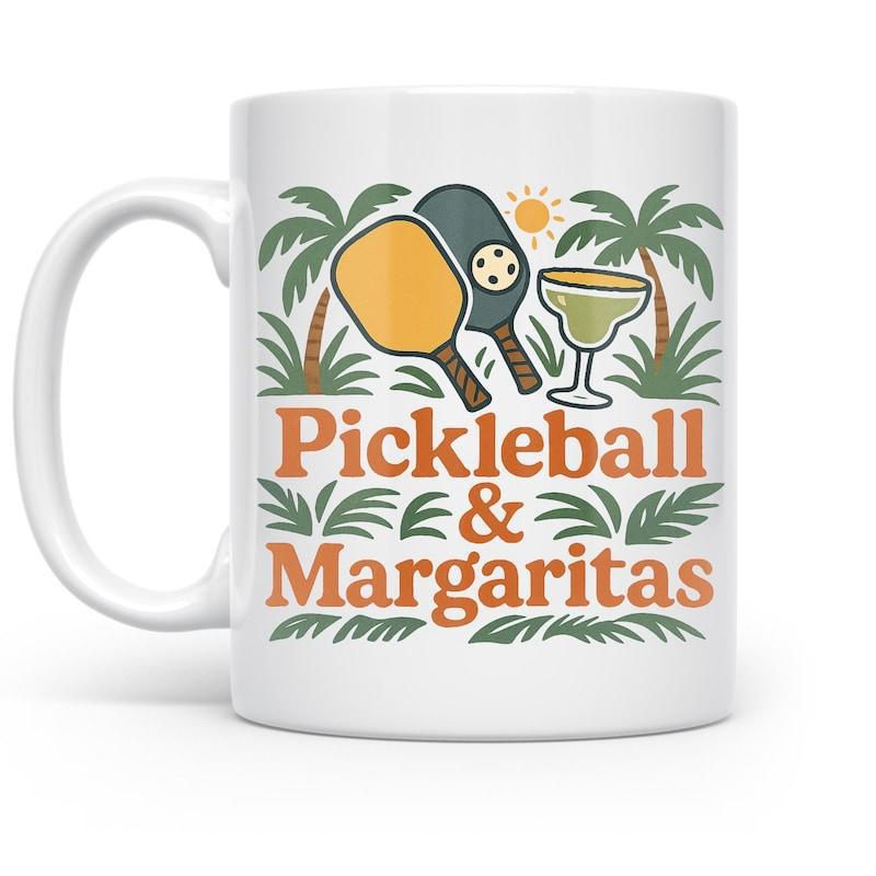 Tailorly White Ceramic 11 oz Mug - Pickleball Margaritas Tropical Palm Trees With Sport Paddles And Refreshing Summer Paddle