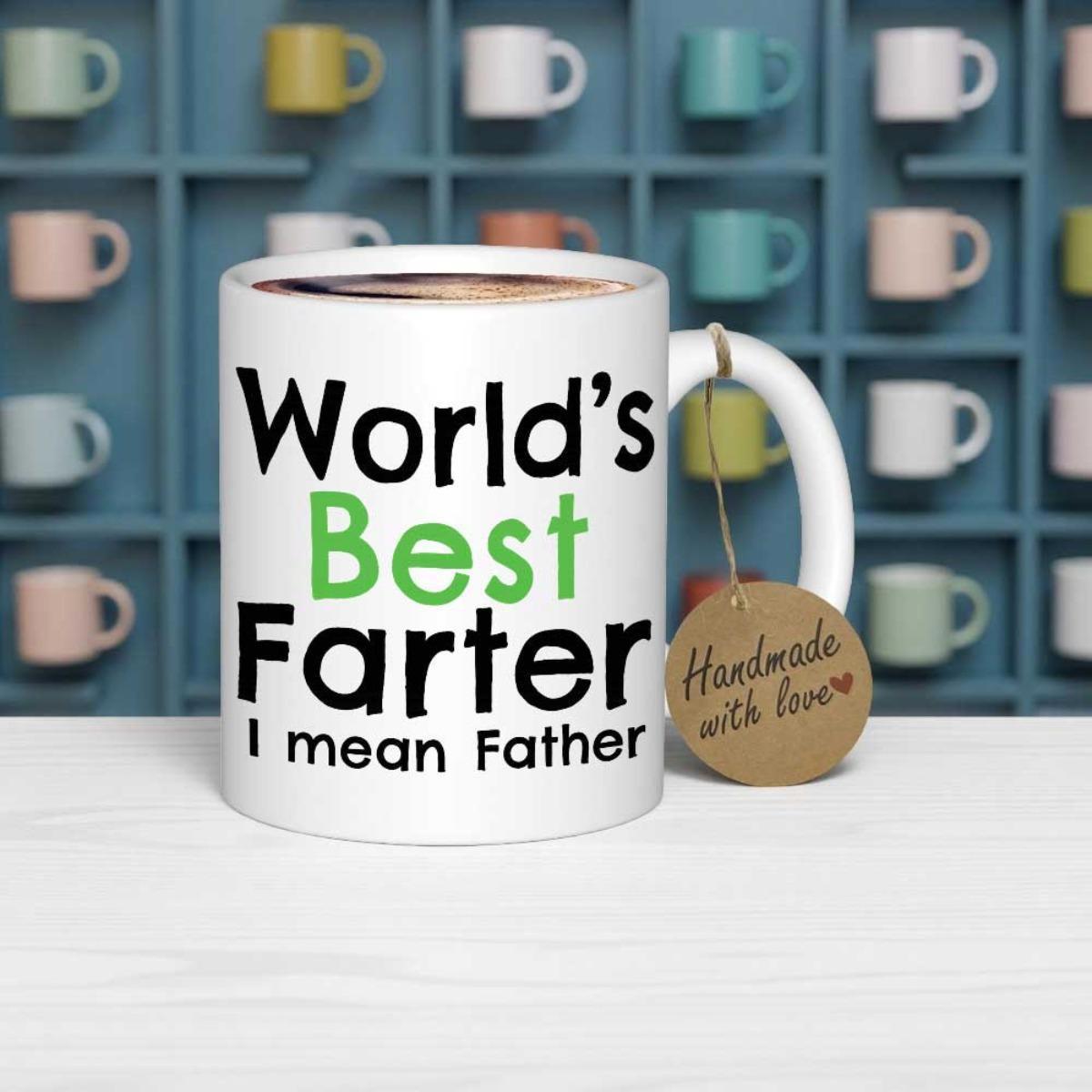 Tailorly White Ceramic 11 oz Mug - World's Best Farter I Mean Father Bold Black And Green Typography Styling On A Minimalist