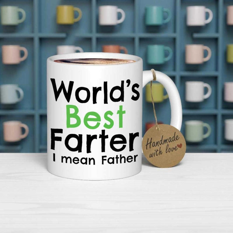 Tailorly White Ceramic 11 oz Mug - World's Best Farter I Mean Father Bold Black And Green Typography Styling On A Minimalist