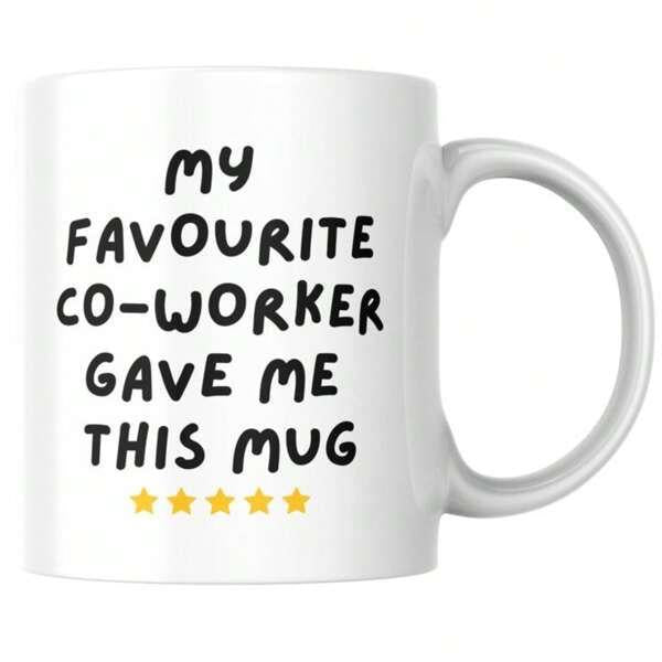 Tailorly White Ceramic 11 oz Mug - My Favourite Co Worker Gave Me This Mug Simple Minimalist Design Featuring Five Bright Yellow Decorative Stars On A Ceramic Mug
