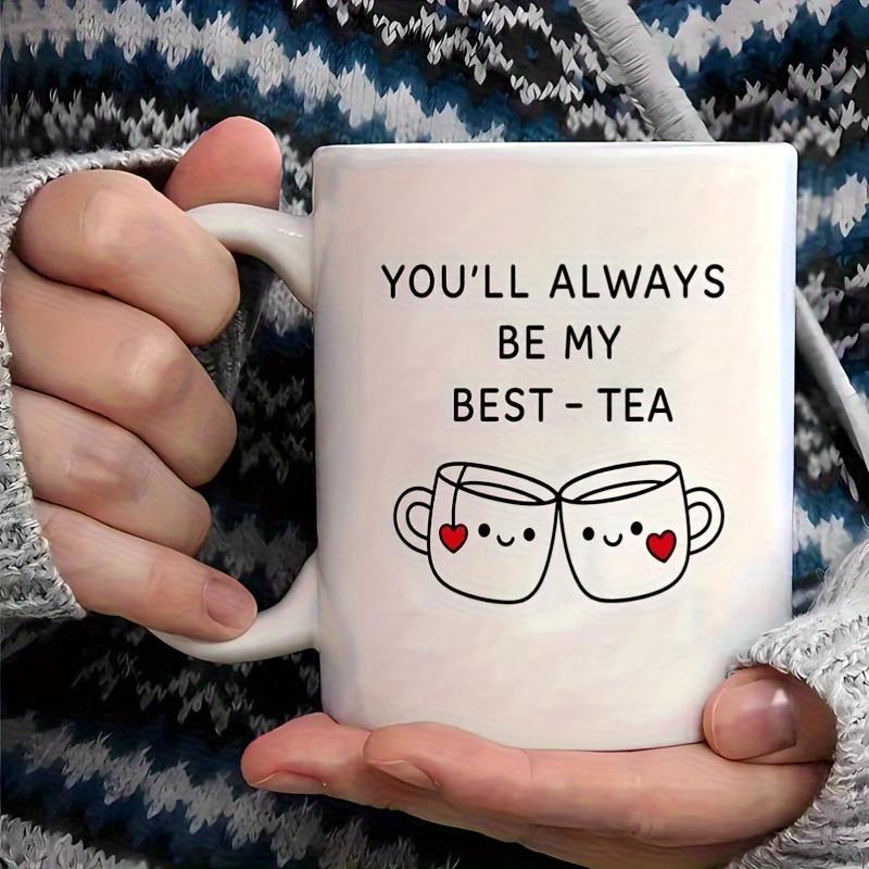 Tailorly White Ceramic 11 oz Mug - Youll Always Be My Best Tea Two Cute Hand Drawn Mugs With Smiling Faces And Hearts Mug