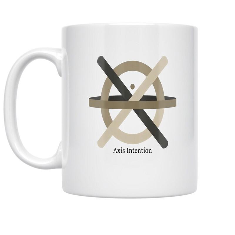 Tailorly White Ceramic 11 oz Mug - Axis Intention Abstract Intersecting Lines Within A Circular Frame In Earthy Tones Symbol