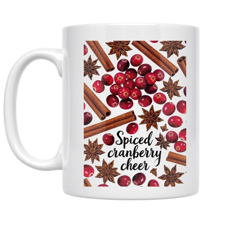 Tailorly White Ceramic 11 oz Mug - Spiced Cranberry Cheer Festive Red Berries And Spices Arranged In A Seasonal Pattern