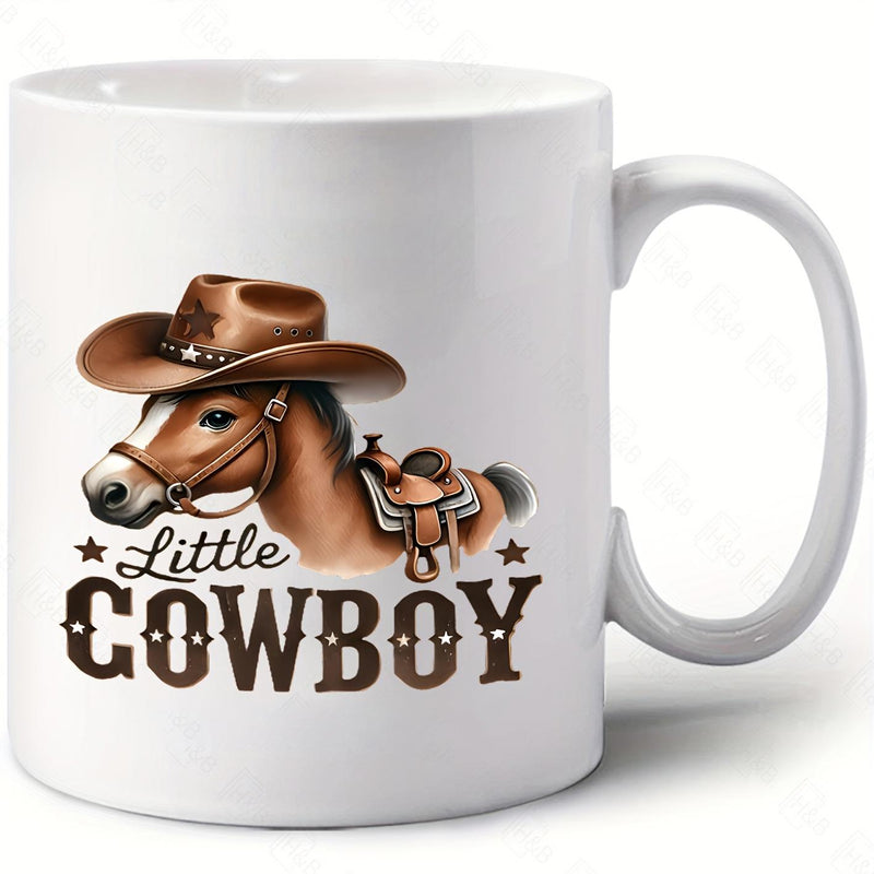 Tailorly White Ceramic 11 oz Mug - Little Cowboy Charming Brown Pony Wearing Classic Western Hat And Saddle Horse