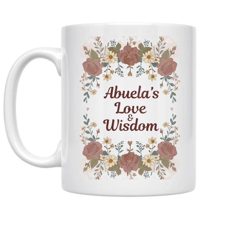 Tailorly White Ceramic 11 oz Mug - Abuelas Love Wisdom Elegant Vintage Floral Border With Red Roses And Greenery Flower
