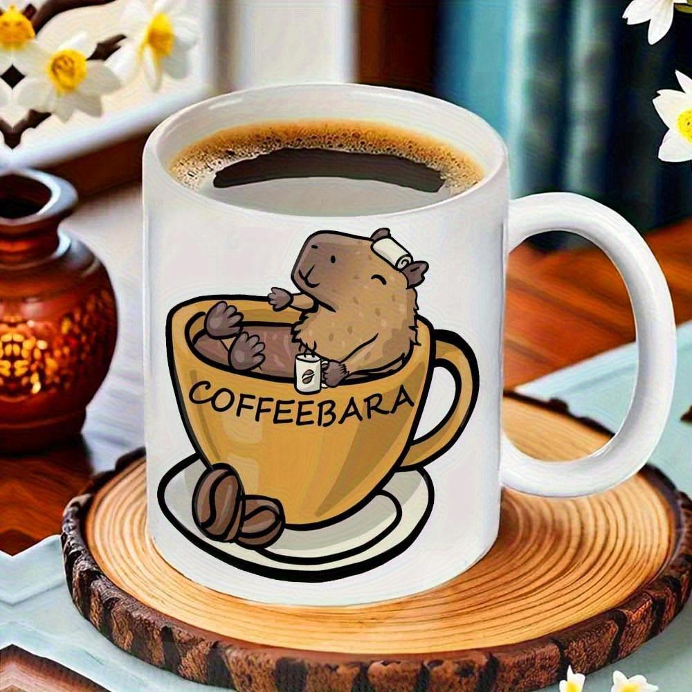 Tailorly White Ceramic 11 oz Mug - Coffeebara Cute Animal Sitting Comfortably Inside A Large Golden Morning Coffee Mug Capybara
