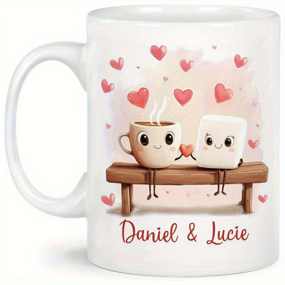 Tailorly White Ceramic 11 oz Mug - Daniel Lucie Adorable Coffee Cup And Sweet Marshmallow Sitting Together On Bench Couple