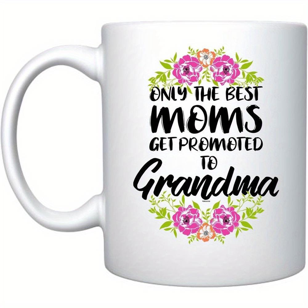 Tailorly White Ceramic 11 oz Mug - Only The Best Moms Get Promoted To Grandma Vibrant Pink Blooming Peonies Surrounded By Lush Green Foliage Wreath