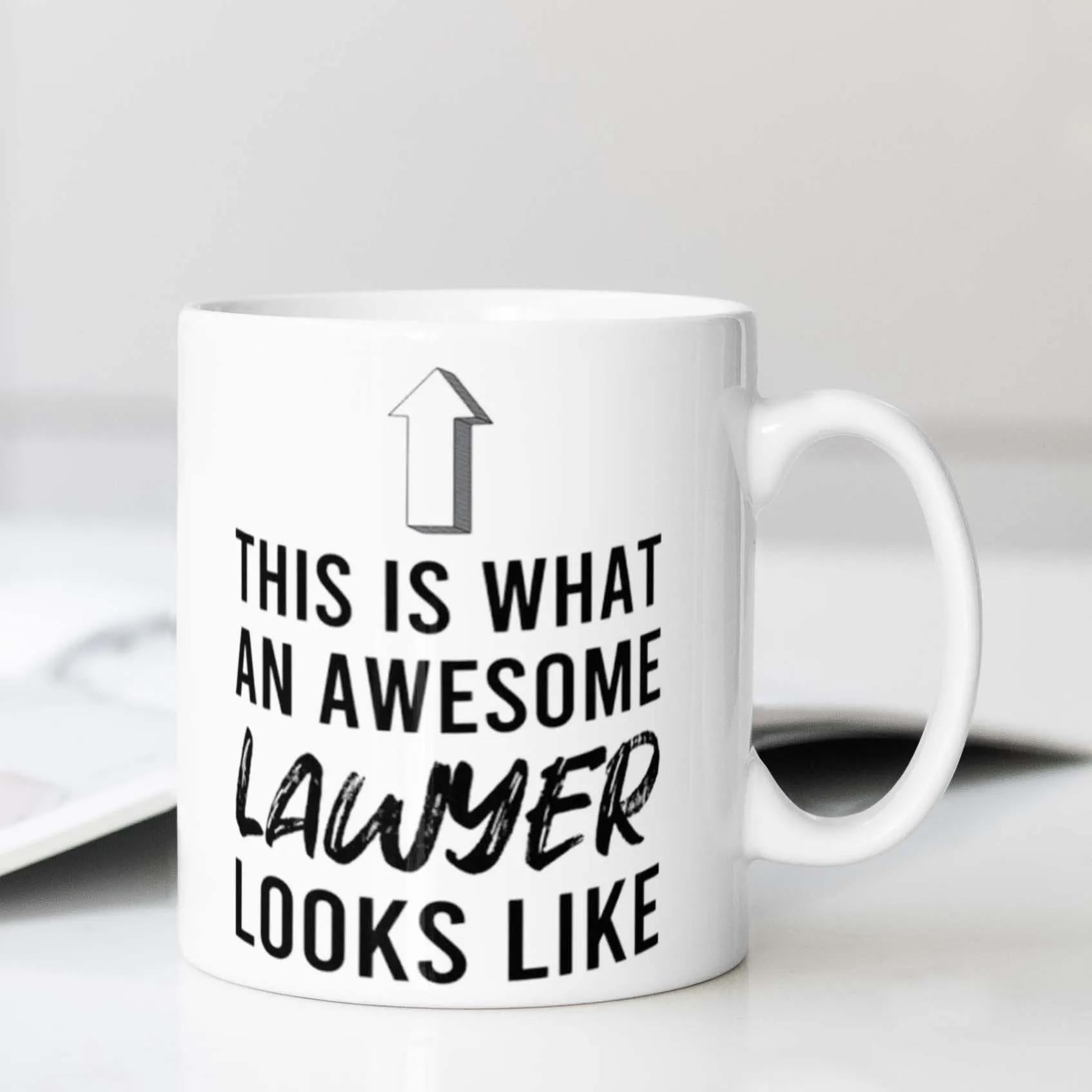 Tailorly White Ceramic 11 oz Mug - This Is What An Awesome Lawyer Looks Like Minimalist Simple White Ceramic Finish With Bold Upward Arrow Mug