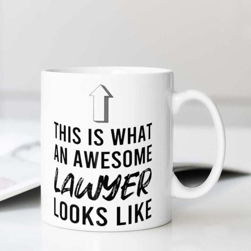 Tailorly White Ceramic 11 oz Mug - This Is What An Awesome Lawyer Looks Like Minimalist Simple White Ceramic Finish With Bold Upward Arrow Mug
