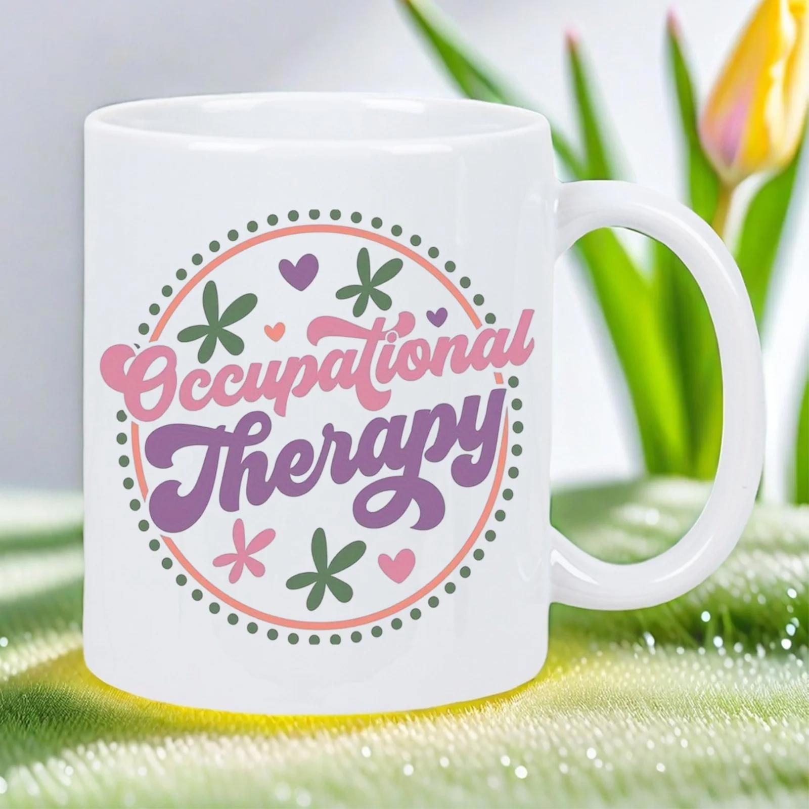Tailorly White Ceramic 11 oz Mug - Occupational Therapy Vintage Retro Style Dotted Circle With Simple Hearts And Flowers Design
