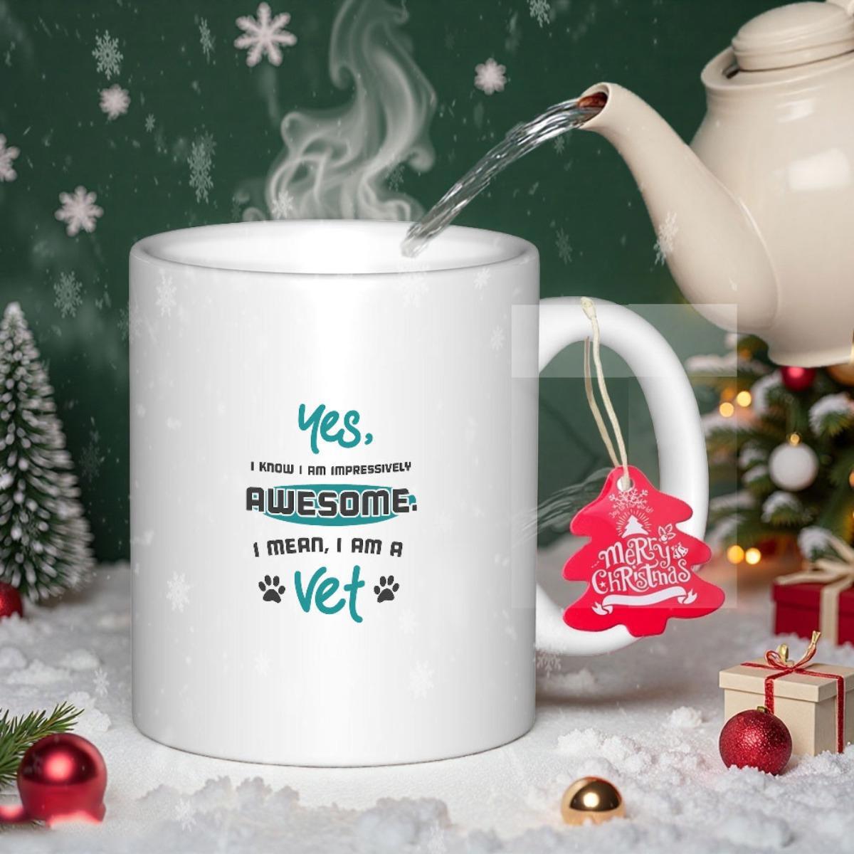 Tailorly White Ceramic 11 oz Mug - Yes I Really Am This Awesome I Mean I Am A Vet Small Animal Footprints Arranged Around Simple Playful Typographic Script
