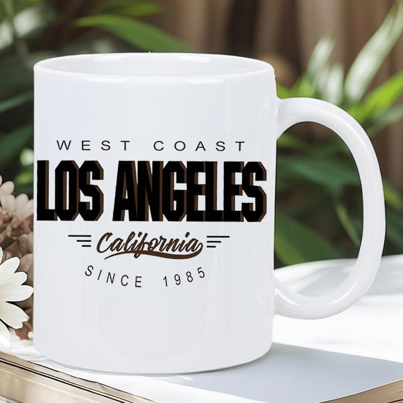 Tailorly White Ceramic 11 oz Mug - West Coast Los Angeles California Since 1985 Retro Themed Script Typography With Bold Varsity Block Lettering Emblem