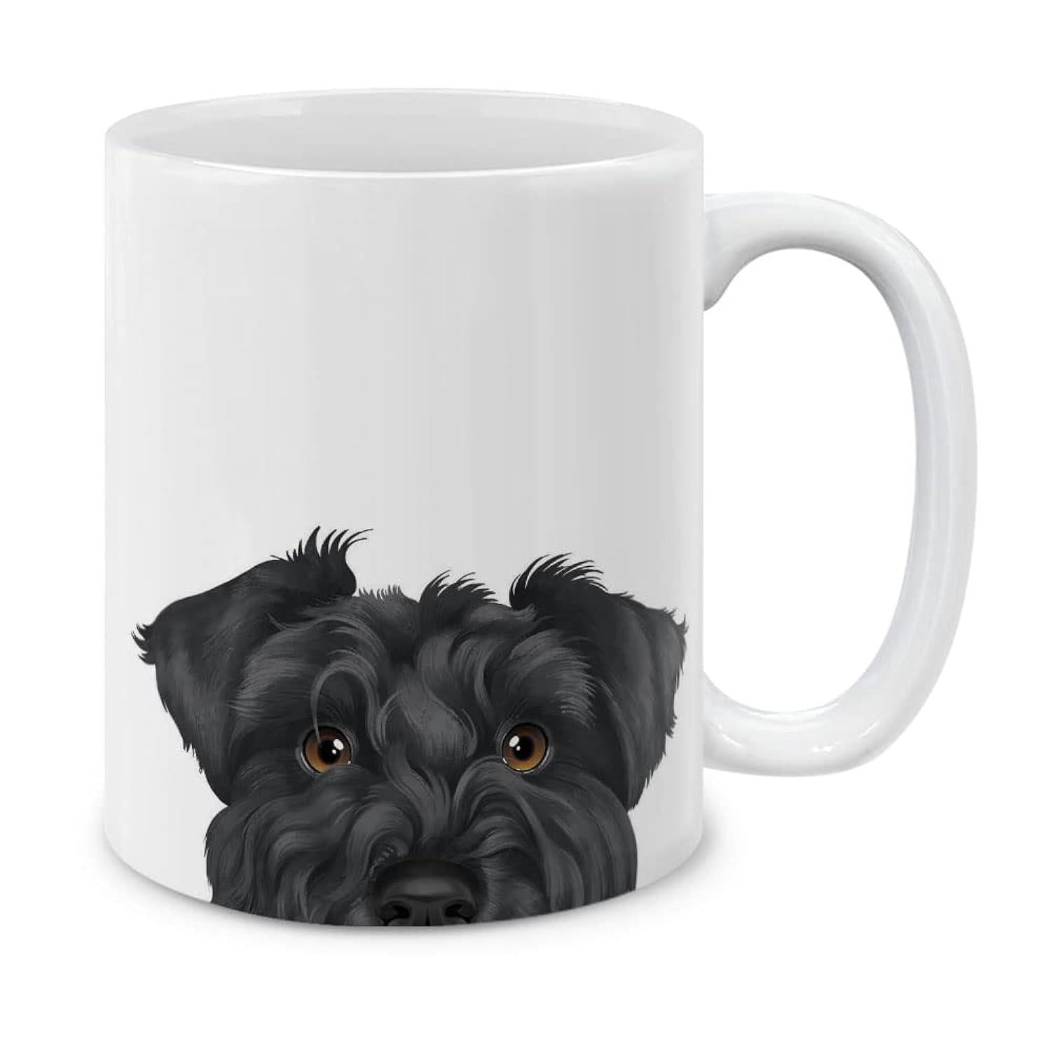 Tailorly White Ceramic 11 oz Mug - Realistic Peeking Black Terrier Peering Over Edge With Intricate Fur Detail Dog